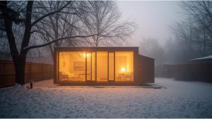 Modern backyard garden suite in London Ontario winter